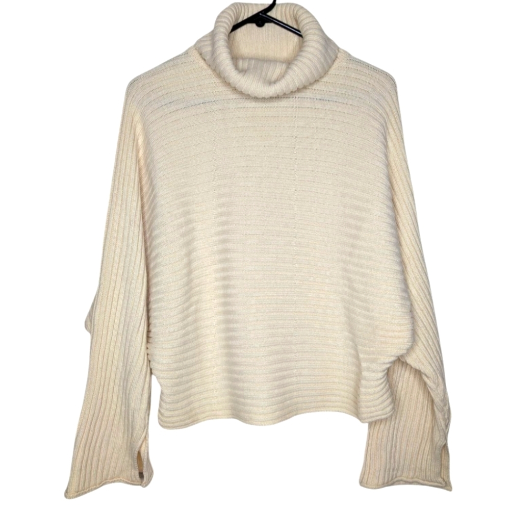 Etophe Studios Women's Cream Cowl Neck Knit Ribbed Sweater Size Small Medium